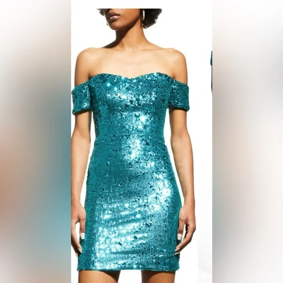 Dress The Population Black Label Sequin Off-The-Shoulder Mini Dress Sz M NWT Mini